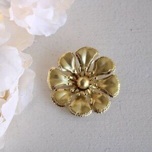 Vintage 1960s Brooch, Flower in Gold Tone Metal